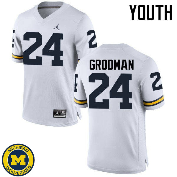 Youth Michigan Wolverines #24 Louis Grodman White Player Jersey